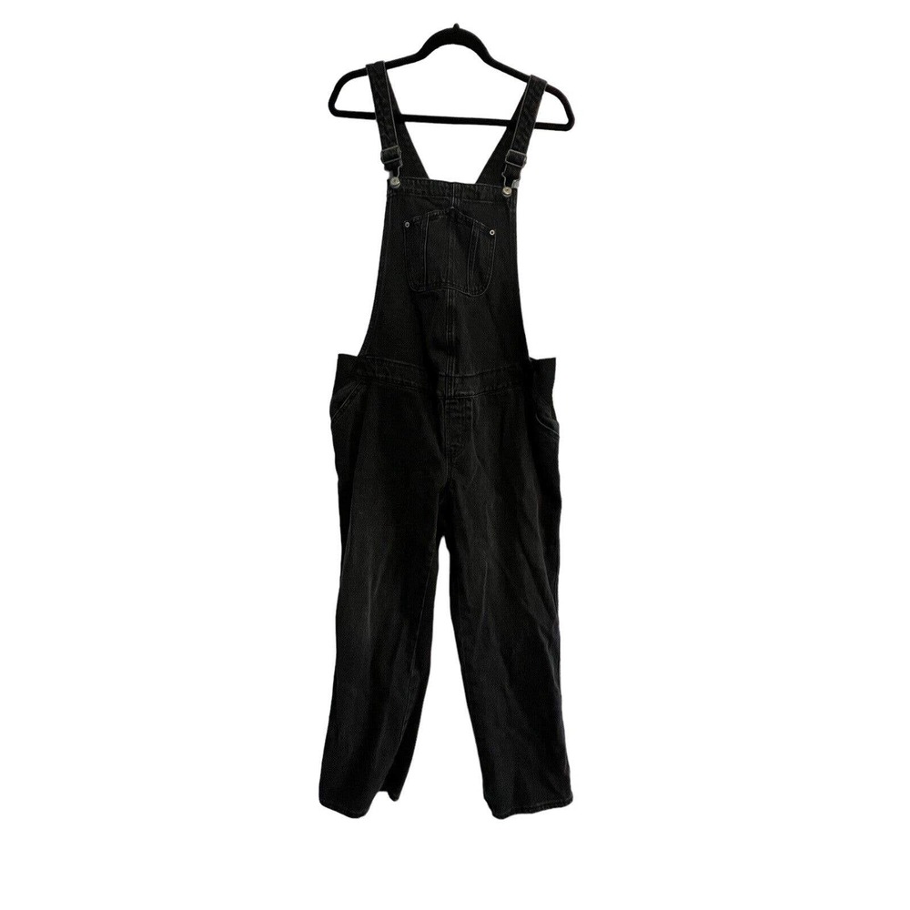 OLD NAVY Womens Maternity Jean Overalls Washed Black Stretch Side Panels Sz 14d